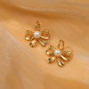 Pearl Bow Titanium Steel Earrings Electroplated Light Luxury Style For Women
