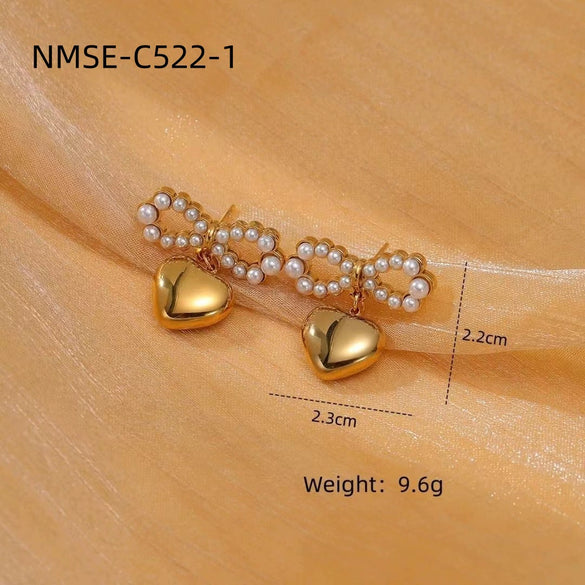 Pearl Bow Titanium Steel Earrings Electroplated Light Luxury Style For Women