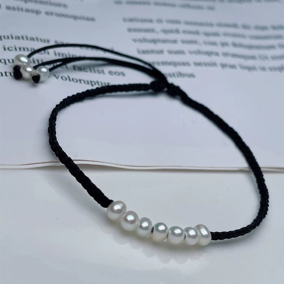 Pearl Bracelet Copper Alloy Freshwater Pearls Rice Type Water Drop Shape Red Rope Handwoven