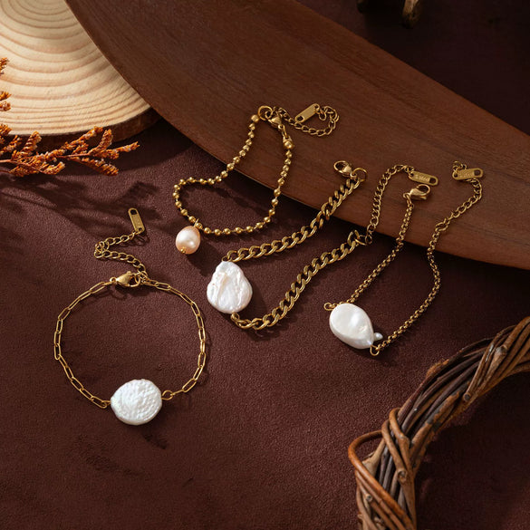 Pearl Bracelet Imitation Pearls Geometric Style Electroplating Unisex