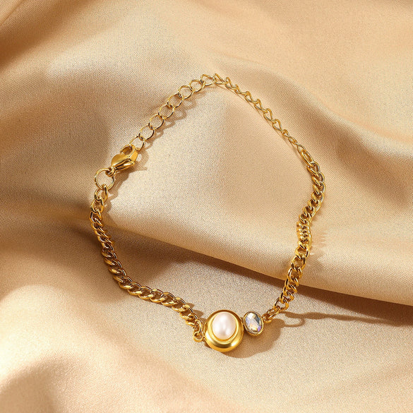 Pearl Bracelet Stainless Steel Geometric Inlaid Zircon Set With Diamonds Hand Jewelry