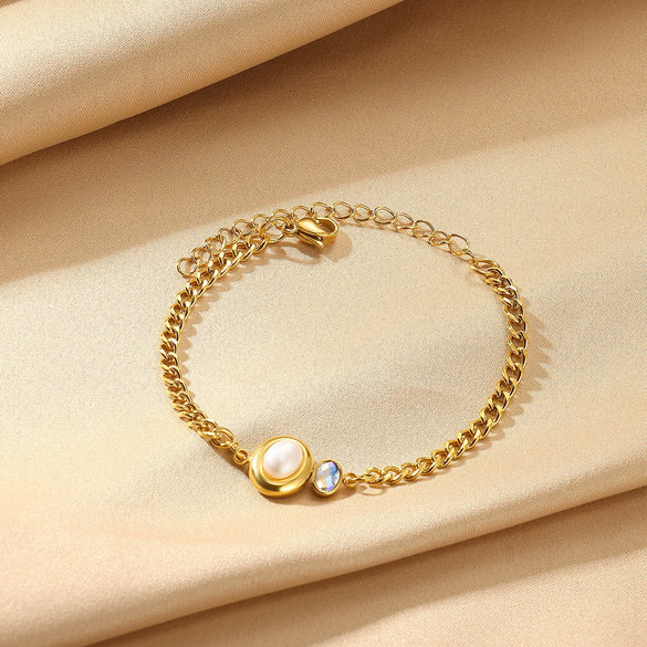 Pearl Bracelet Stainless Steel Geometric Inlaid Zircon Set With Diamonds Hand Jewelry
