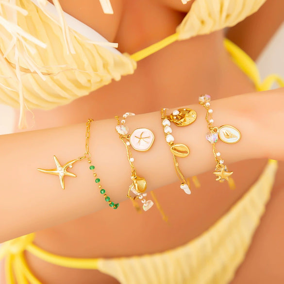 Pearl Bracelet Stainless Steel Titanium Steel Geometric Starfish Shell Pendant Electroplating Light Luxury Fashion Minimalist Jewelry For Women And Unisex