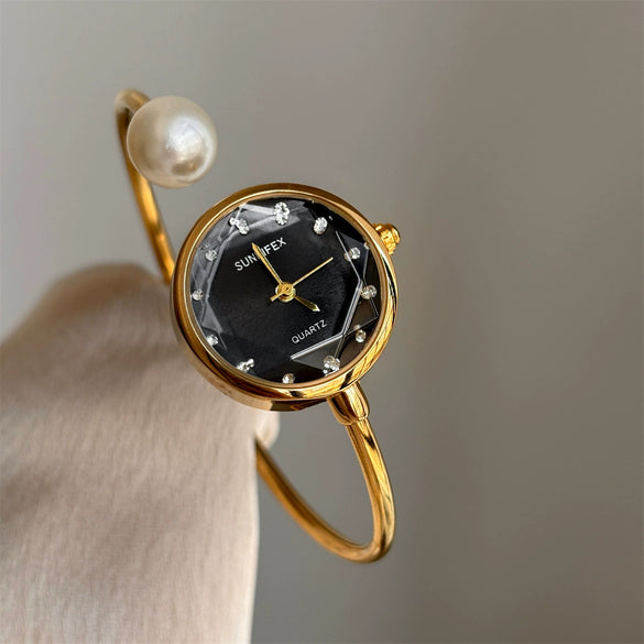 Pearl Bracelet Watch Alloy Stainless Steel Round Dial Women's Fashion Simple Exquisite