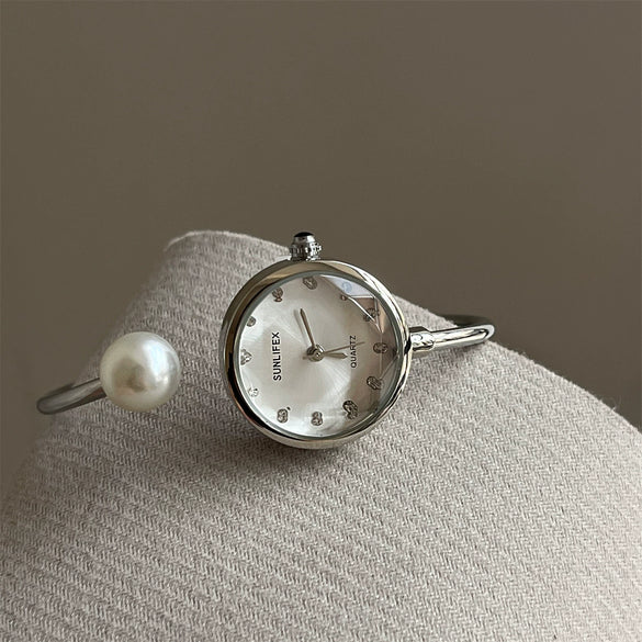 Pearl Bracelet Watch Alloy Stainless Steel Round Dial Women's Fashion Simple Exquisite
