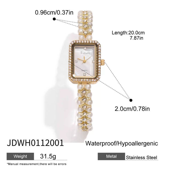 Pearl Bracelet Women's Mechanical And Quartz Watch Alloy Strap Metal Case Rectangle Dial Luxury Wristwatch