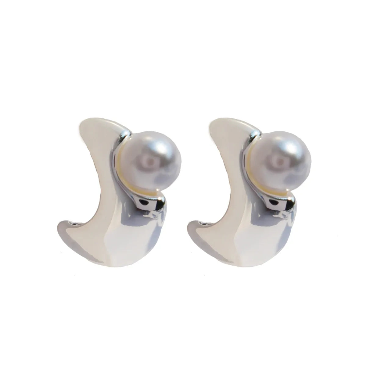 Pearl Brass 24K Gold Plated Moon Ear Studs