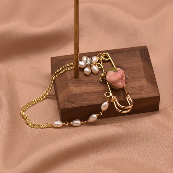 Pearl Brooch Sea Bamboo Tassel Flower Retro Style Fruit Shape Electroplated