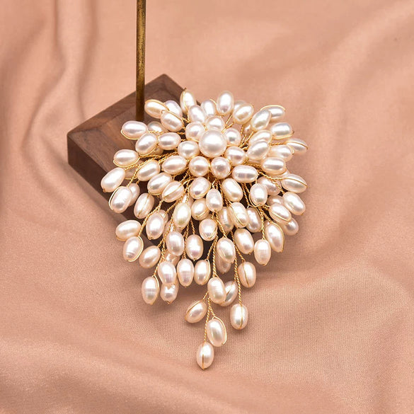 Pearl Brooch Sea Bamboo Tassel Flower Retro Style Fruit Shape Electroplated