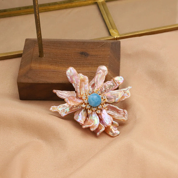 Pearl Brooch Sea Bamboo Tassel Flower Retro Style Fruit Shape Electroplated