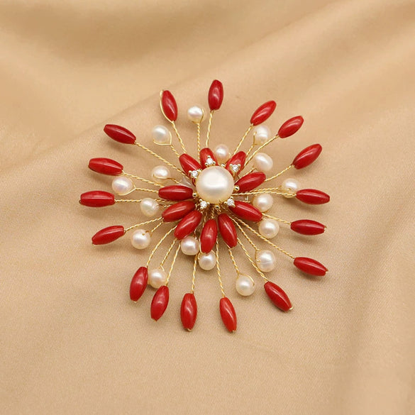 Pearl Brooch Sea Bamboo Tassel Flower Retro Style Fruit Shape Electroplated