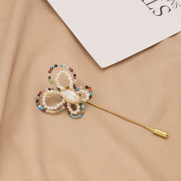 Pearl Brooch Sea Bamboo Tassel Flower Retro Style Fruit Shape Electroplated