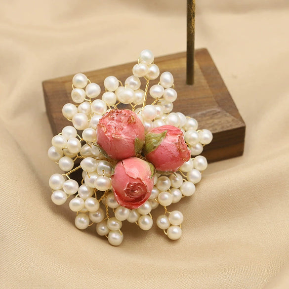 Pearl Brooch Sea Bamboo Tassel Flower Retro Style Fruit Shape Electroplated
