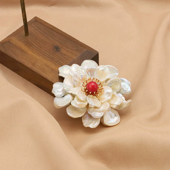 Pearl Brooch Sea Bamboo Tassel Flower Retro Style Fruit Shape Electroplated