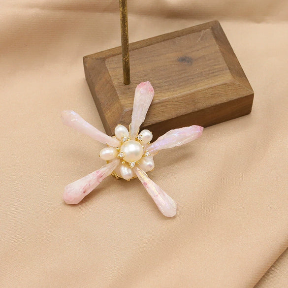 Pearl Brooch Sea Bamboo Tassel Flower Retro Style Fruit Shape Electroplated