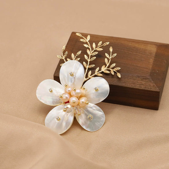 Pearl Brooch Sea Bamboo Tassel Flower Retro Style Fruit Shape Electroplated