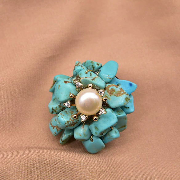 Pearl Brooch Sea Bamboo Tassel Flower Retro Style Fruit Shape Electroplated