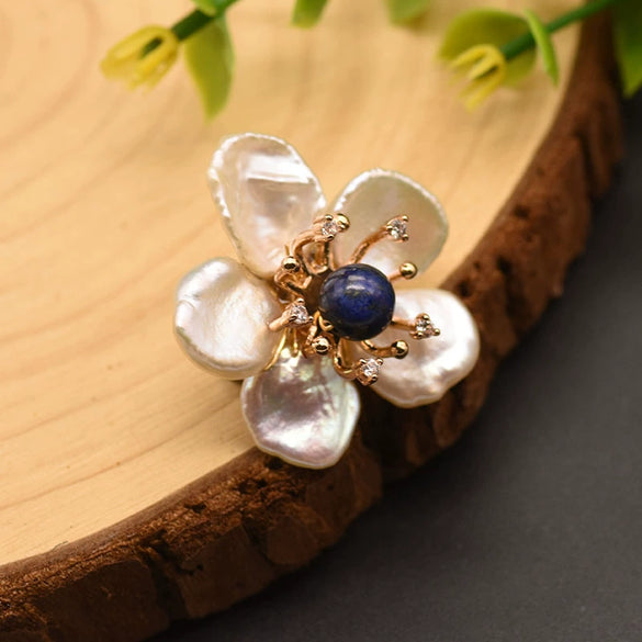 Pearl Brooch Sea Bamboo Tassel Flower Retro Style Fruit Shape Electroplated