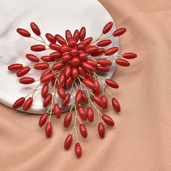 Pearl Brooch Sea Bamboo Tassel Flower Retro Style Fruit Shape Electroplated