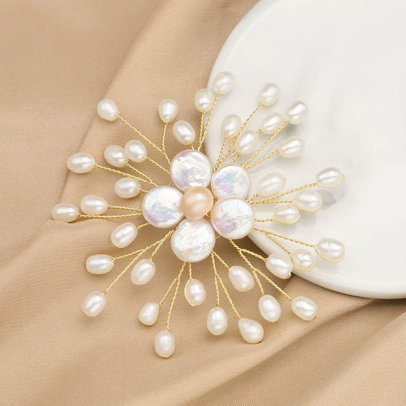 Pearl Brooch Sea Bamboo Tassel Flower Retro Style Fruit Shape Electroplated