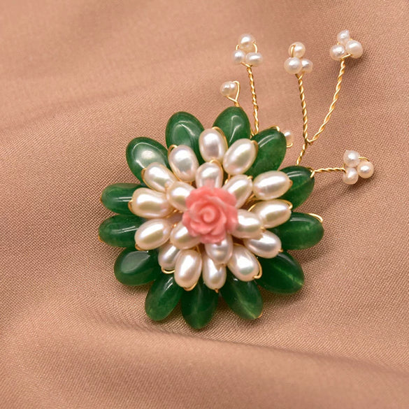 Pearl Brooch Sea Bamboo Tassel Flower Retro Style Fruit Shape Electroplated