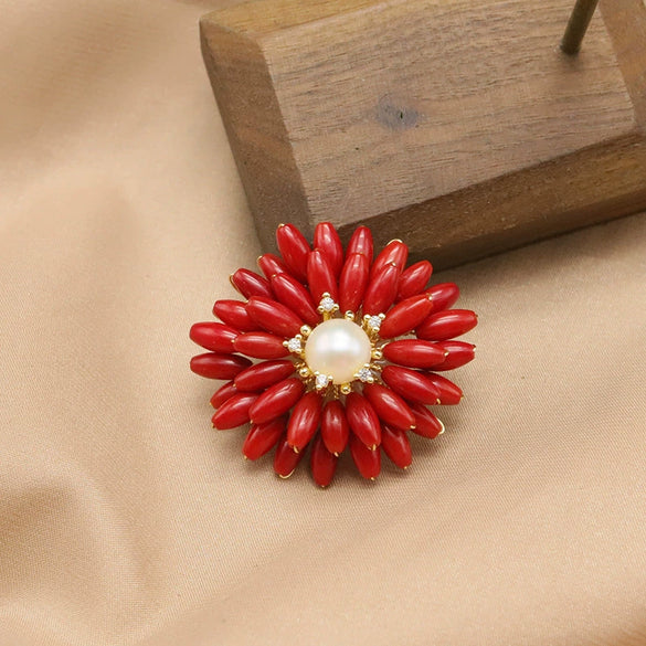 Pearl Brooch Sea Bamboo Tassel Flower Retro Style Fruit Shape Electroplated