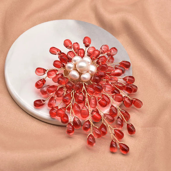 Pearl Brooch Sea Bamboo Tassel Flower Retro Style Fruit Shape Electroplated
