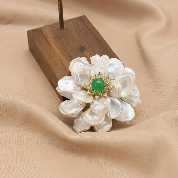 Pearl Brooch Sea Bamboo Tassel Flower Retro Style Fruit Shape Electroplated