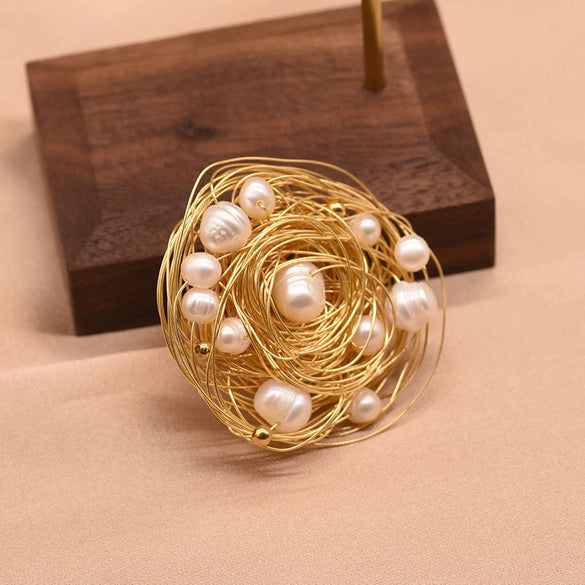 Pearl Brooch Sea Bamboo Tassel Flower Retro Style Fruit Shape Electroplated