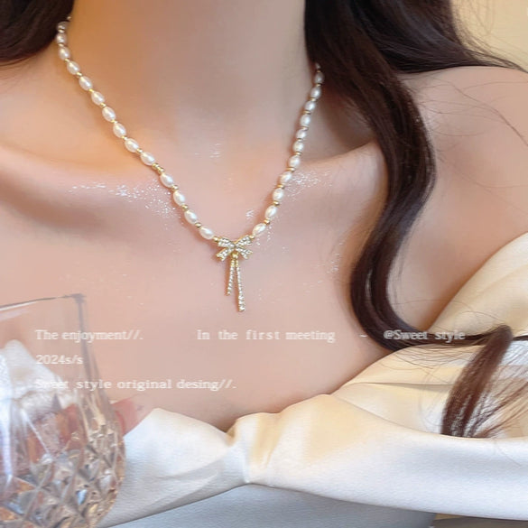 Pearl Butterfly Alloy And Copper Necklace For Women Electroplated With Bow Tie Insect And Star Shape Patterns