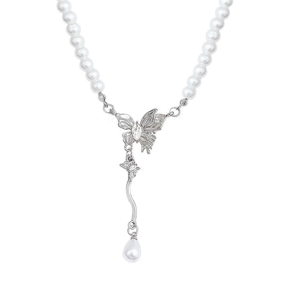 Pearl Butterfly Alloy And Copper Necklace For Women Electroplated With Bow Tie Insect And Star Shape Patterns