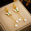 Pearl Butterfly Stainless Steel Pendant Earrings With Insect Pattern And Electroplating Treatment