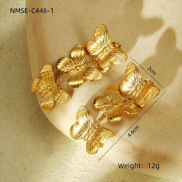 Pearl Butterfly Tassel Titanium Steel Stainless Steel Electroplated Women's Earrings