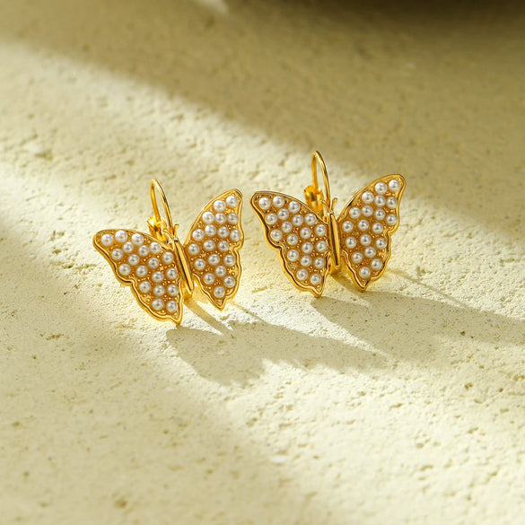 Pearl Butterfly Titanium Steel Women's Fashion Light Luxury Electroplated Earrings