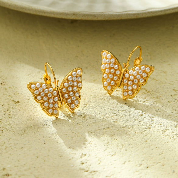 Pearl Butterfly Titanium Steel Women's Fashion Light Luxury Electroplated Earrings