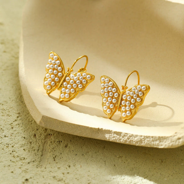 Pearl Butterfly Titanium Steel Women's Fashion Light Luxury Electroplated Earrings