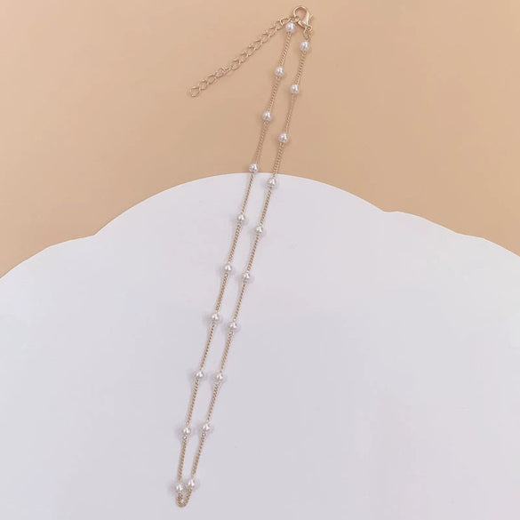 Pearl Clavicle Chain Necklace Retro Simple Geometric Style