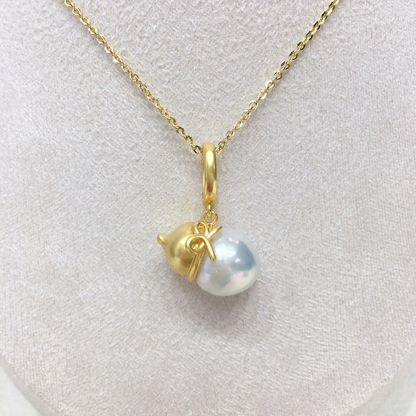 Pearl Clavicle Chain With Natural Freshwater Pearl Pendant Gourd Round Baroque Style Frosted Gold Copper