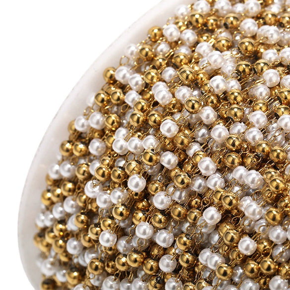 Pearl Clip Bead Chain Stainless Steel Handmade Jewelry Accessories With Vacuum Plated And Electroplated Treatment
