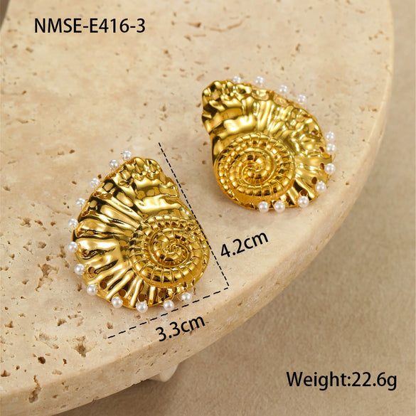Pearl Conch Stainless Steel Geometric Earrings Electroplated Fashion Minimalist For Women