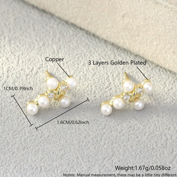 Pearl Cross Necklace And Ear Stud Set Copper Electroplated With Cross Crown Roman Numerals Pattern For Women