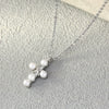Pearl Cross Necklace And Ear Stud Set Copper Electroplated With Cross Crown Roman Numerals Pattern For Women