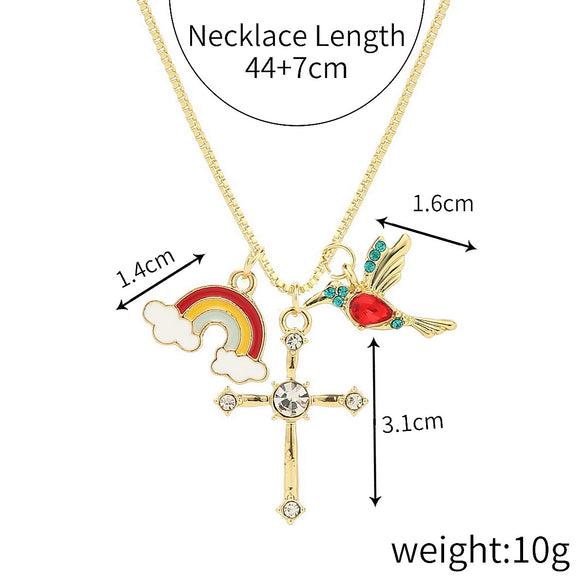 Pearl Cross Pendant Necklace Alloy Box Chain Electroplated Retro Exaggerated Multilayer Women's Accessories