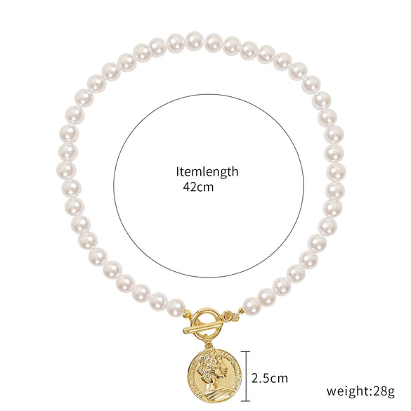 Pearl Cross Pendant Necklace Alloy Box Chain Electroplated Retro Exaggerated Multilayer Women's Accessories