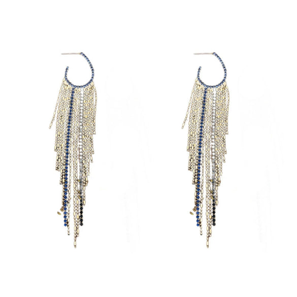 Pearl Diamond Tassel Earrings Rhinestone Material U Shaped Design For Women