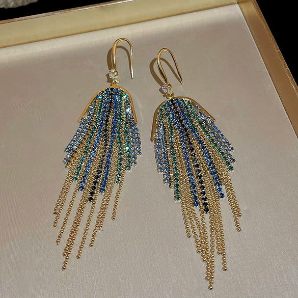 Pearl Diamond Tassel Earrings Rhinestone Material U Shaped Design For Women