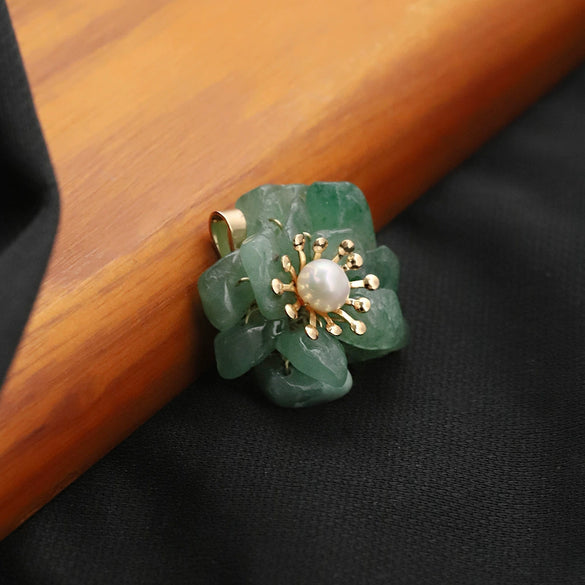 Pearl Dongling Jade Stacked Necklace With Tiger Eye Stone Pendant Electroplated Flower Style