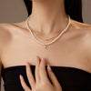 Pearl Double Chain Inlaid Zircon Titanium Steel Electroplated Women's Necklace