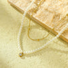 Pearl Double Chain Inlaid Zircon Titanium Steel Electroplated Women's Necklace
