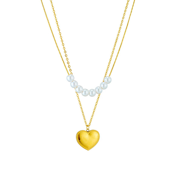 Pearl Doublelayered Heartshaped Pendant Necklace Titanium Steel Electroplating For Women